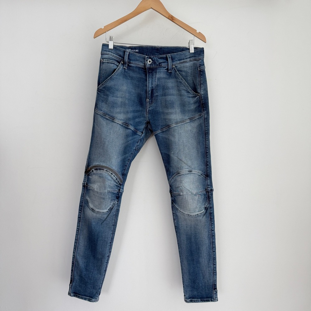 G-Star Raw Jeans Mens 32x30 Blue 5620 3D Zip Knee Skinny Moto Stretch Denim